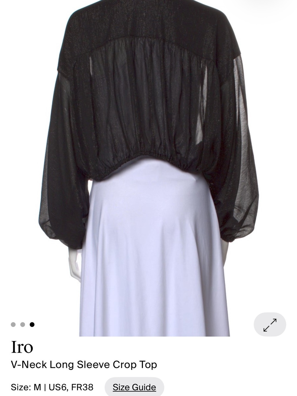 IRO Black Sheer V-Neck Long-Sleeve Drawstring Crop Top - Picture 3 of 3